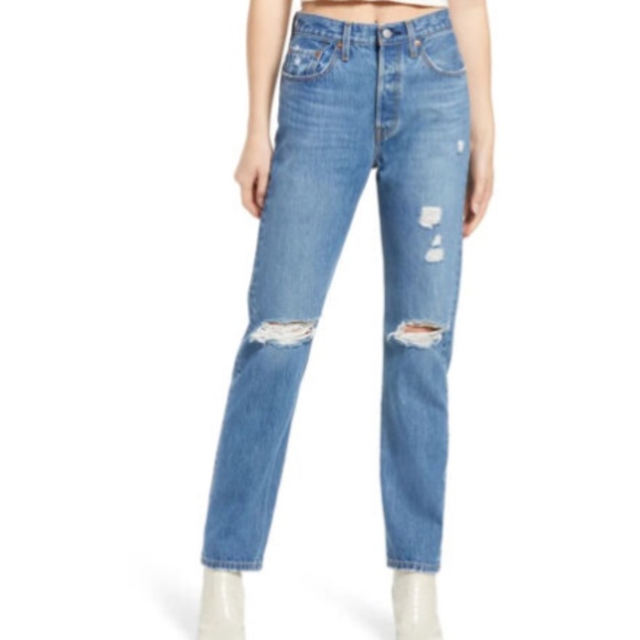 Levi's 501 Athens Crown With Destruction Ripped Straight Leg Jeans - Picture 5 of 10